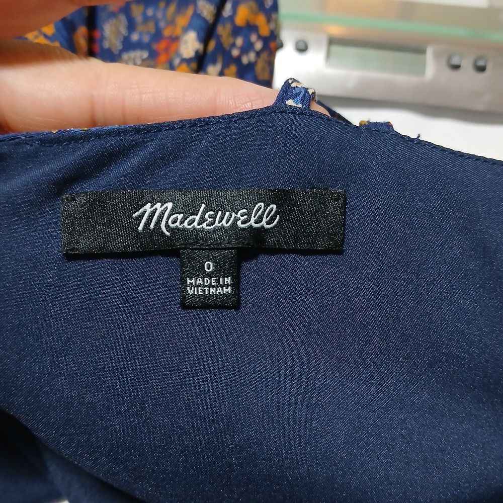 Madewell Floral V-Neck Jumpsuit Navy Blue Orange Wide Leg Double Strap Size 0 - Picture 4 of 10